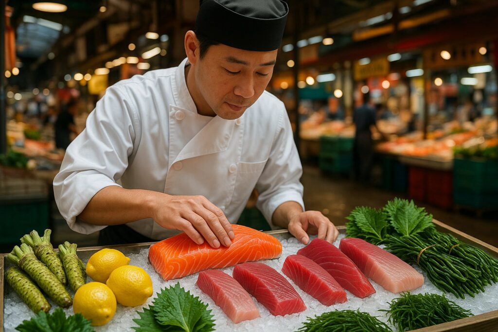Sourcing fresh sashimi and ingredients
