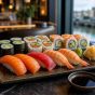 An assortment of sushi favourites arranged on a platter in a Dublin restaurant.